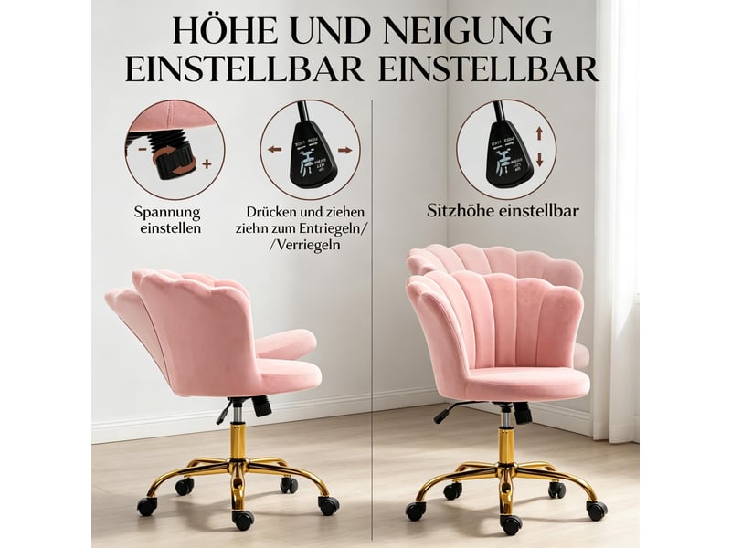 Fauteuil de coiffure en velours doux, dossier fleur, réglable en hauteur  - Conforama D