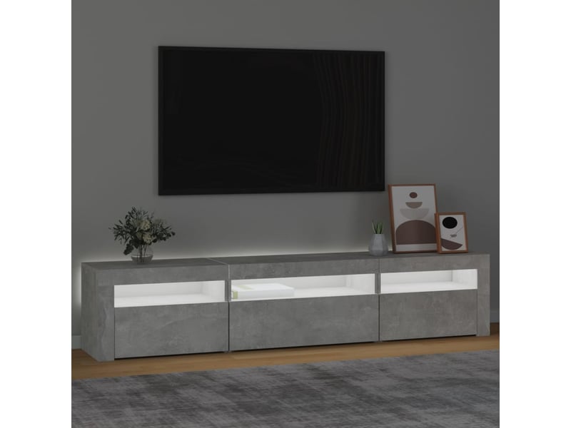  Meuble tv - banc tv - meuble de rangement avec lumières led gris béton 195x35x40 cm  - Conforama C