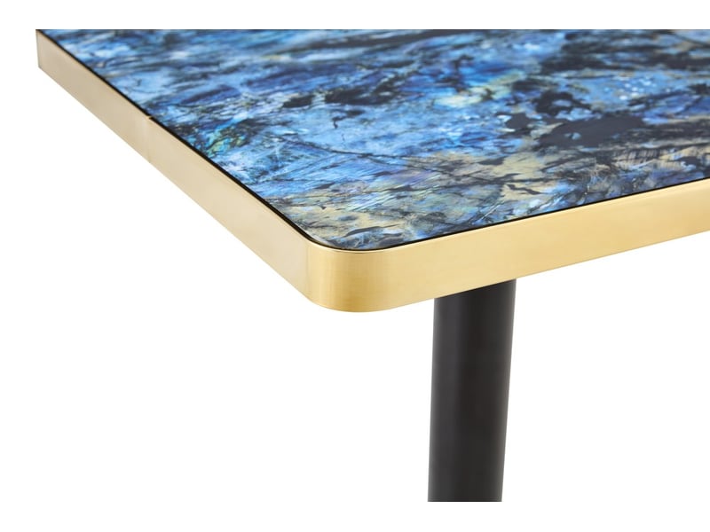  Table à manger carrée moderne avec plateau uv aspect marbre et piétement métal  - Conforama E