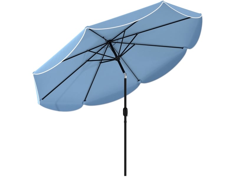 Parasol rond inclinable ø265 x h235 cm – bleu ciel – manivelle, 8 baleines, pour balcon et terrasse - Conforama A