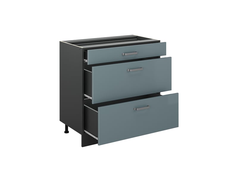  Vicco meuble cuisine, bleu-grisanthracite, 80cm avec 3 tiroirs sans plan de travail  - Conforama C