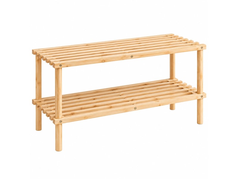 Étagère à chaussures en bois de sapin naturel à 2 niveaux à lattes-longueur 64 x profondeur 26 x hauteur 30 cm - Conforama A