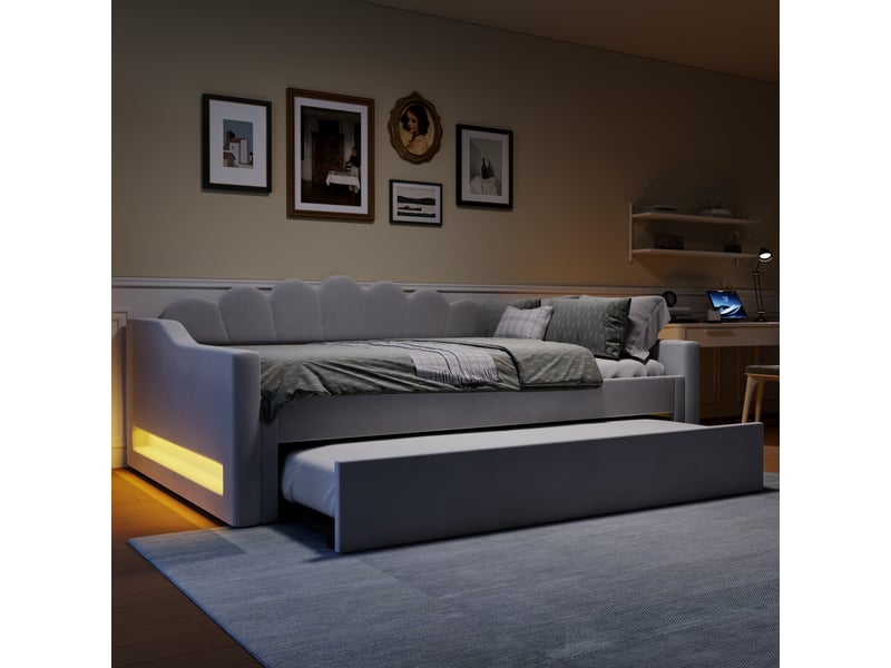 Tagesbett en mdf contreplaqué et rembourré gris 140x200 cm - Conforama B