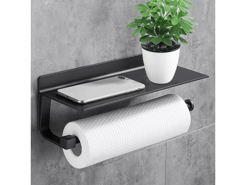  Porte-papier toilette, porte-essuie-tout, accessoires de cuisine, aluminium mat, porte-papier essuie-tout sans perçage, noir  - Conforama A