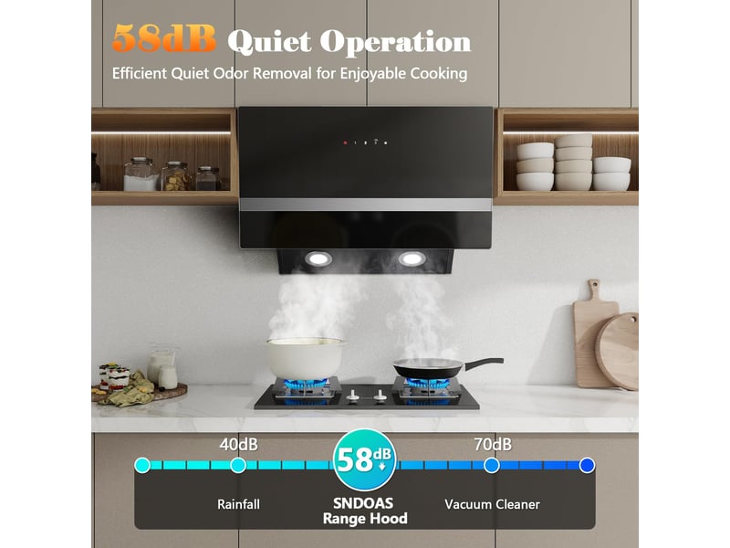  Hotte aspirante murale noire 60 cm, 450 m³h, 3 vitesses avec boost, tactile, évacuation et recyclage, éclairage led, classe a+++  - Conforama D