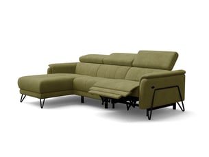 Canapé d'angle 4 places roden avec relax, tissu velours olive
