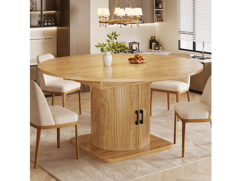  Table à manger extensible avec rangement 118-158x118x76 cm mdf brun clair  - Conforama B