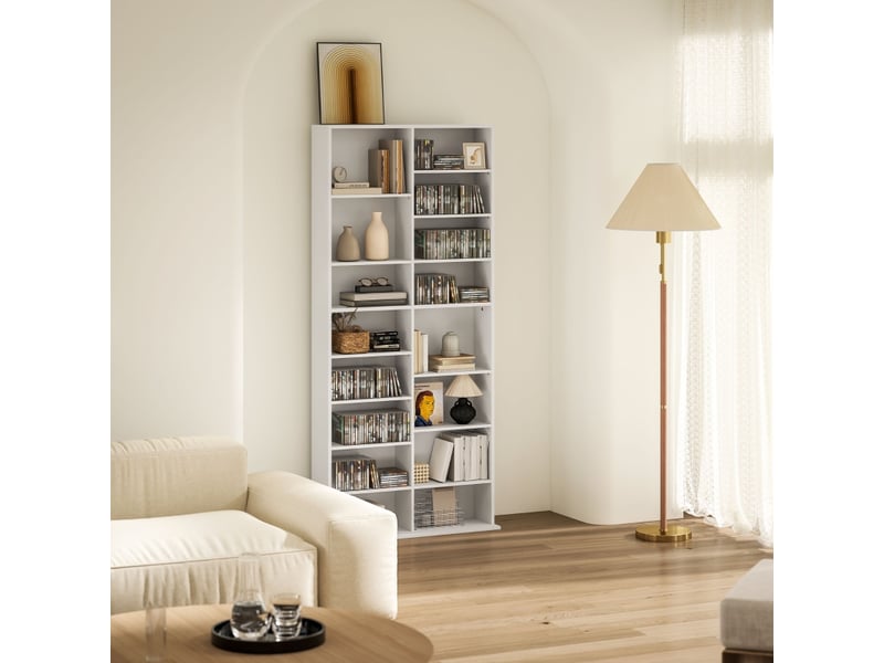  Bibliothèque pour cd dvd blu-ray blanc 78,5 x 24 x 175 cm jusqu'à 640 cd  - Conforama D