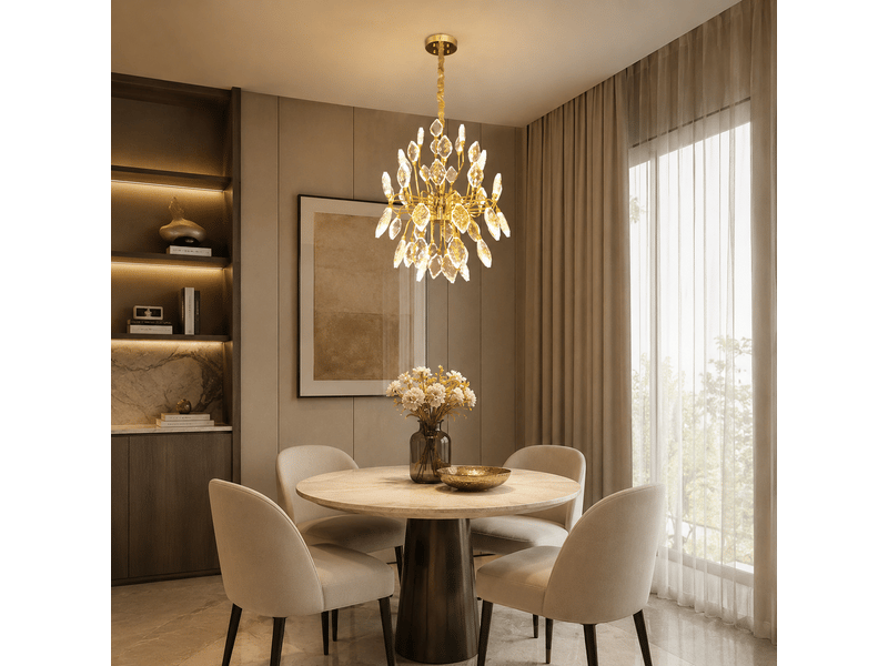  Lustre en cristal feuilles dorées a – éclairage 3 couleurs ASLED-522 - Conforama B