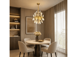 Lustre en cristal feuilles dorées a – éclairage 3 couleurs