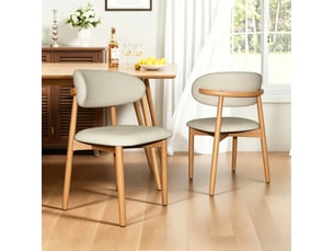 Chaise de salle à manger 2 pièces avec dossier ergonomique et pieds antidérapants, en bois massif et pu, chêne