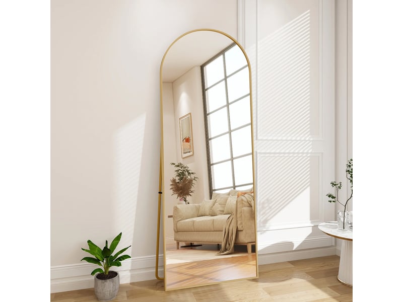 Miroir pleine longueur arqué 177 x 77 cm miroir mural salon avec cadre en aluminium, verre trempé - Conforama B