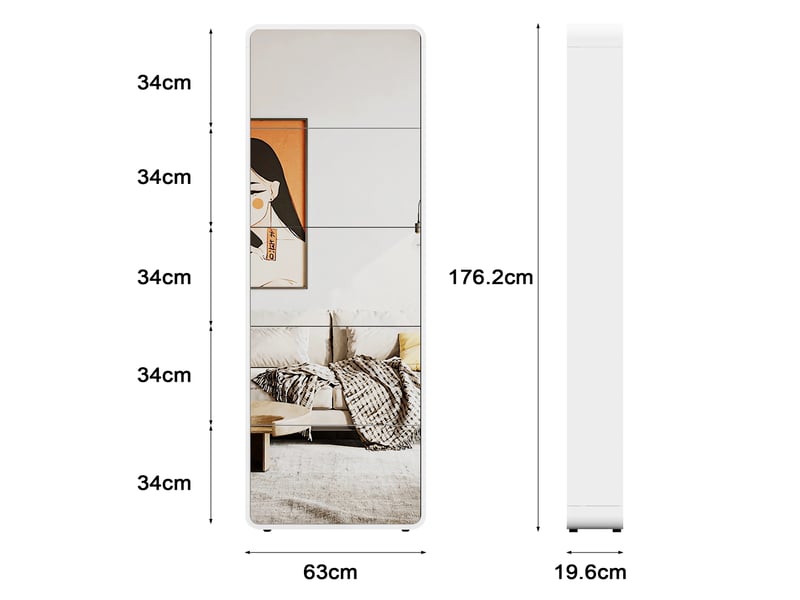  Meuble à chaussures 5 compartiments rangement 15 paires avec miroir pleine longueur - lpospi - design arqué mdf blanc  - Conforama D