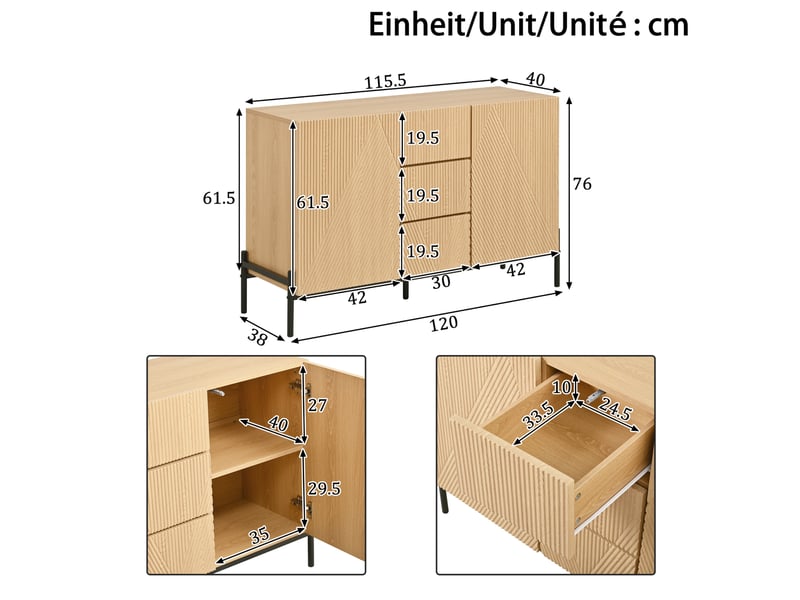 Buffet moderne naturel en mdf avec 2 portes et 3 tiroirs - Conforama E