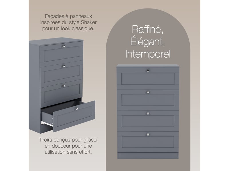  Commode altino 4 tiroirs, chambre, rangement vêtements, meuble, 99x65x36cm, gris 3332183 - Conforama W