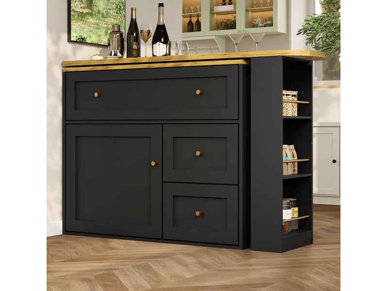  Table de bar extensible modenvie avec rangement 138-204 x 39 x 105 cm mdf et métal noire  - Conforama D