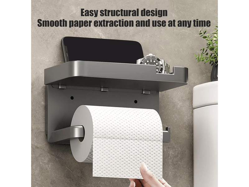  Porte-papier toilette, distributeur de papier essuie-tout adhésif, organiseur de salle de bain avec support pour téléphone, gris 7,09 x 4  - Conforama C