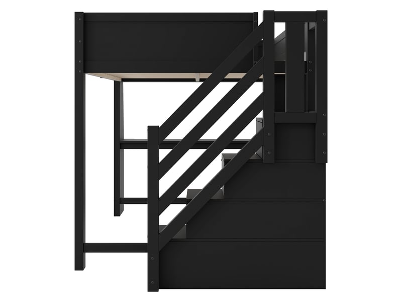  Lit mezzanine 140x200 avec bureau, escalier de rangement et led, en contreplaqué et mdf noir pour chambre enfant  - Conforama W