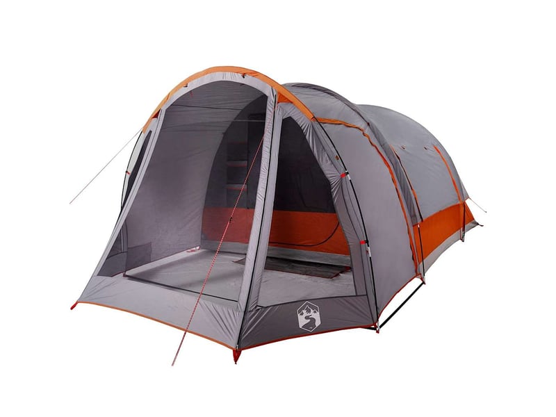 Tente de camping, tente familiale 6 personnes gris et orange imperméable - Conforama E