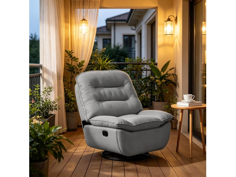  Chaise relax pivotante 1 place en tissu gris foncé, avec repose-pieds, balancement et rangement  - Conforama B