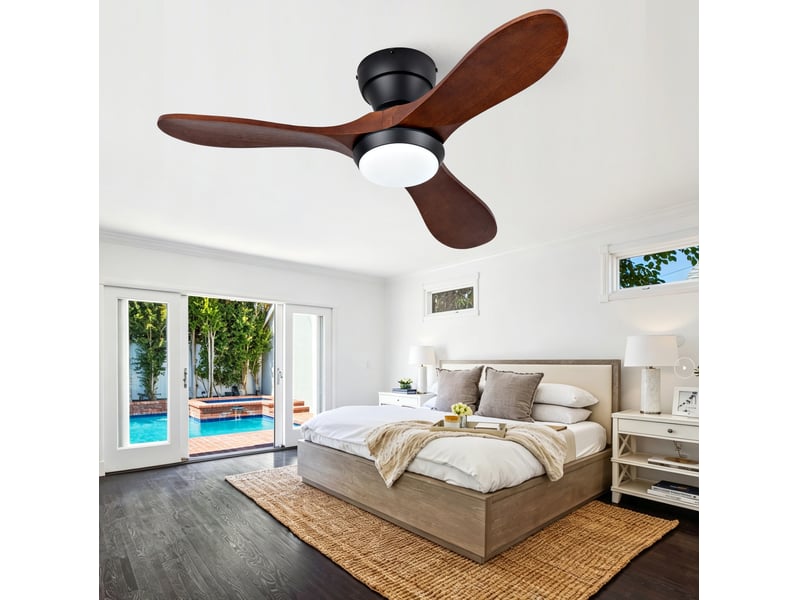  Ventilateur de plafond 90 cm noir et noyer foncé avec led et télécommande  - Conforama E