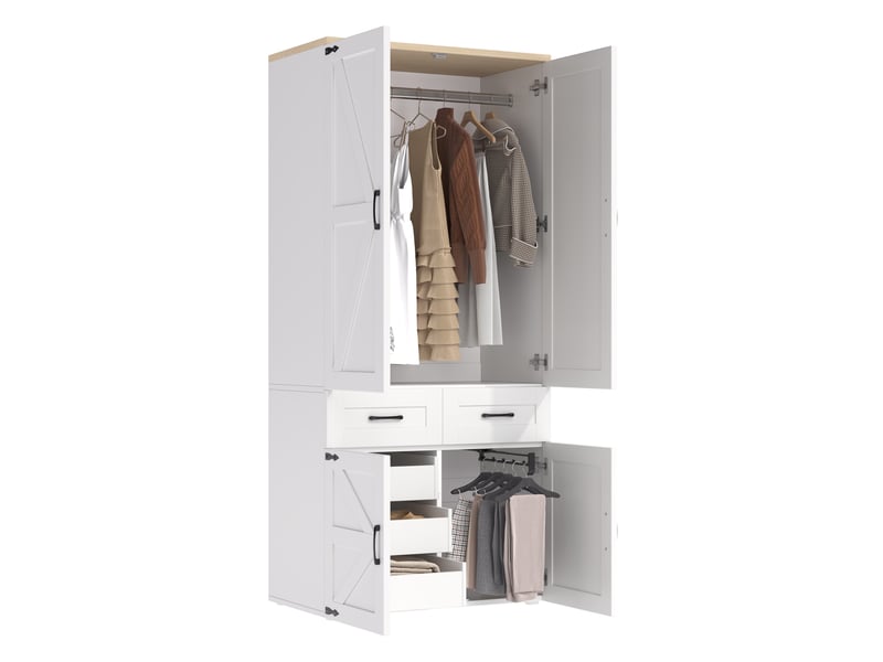  Armoire 90x50x200 cm 4 portes, 2 tringles et 5 tiroirs mdf blanche  - Conforama A