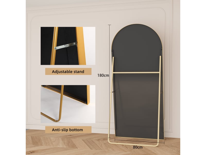  Miroir pleine longueur 180×80cm, grand miroir sur pied et mural, pour dressing et chambre, doré  - Conforama E