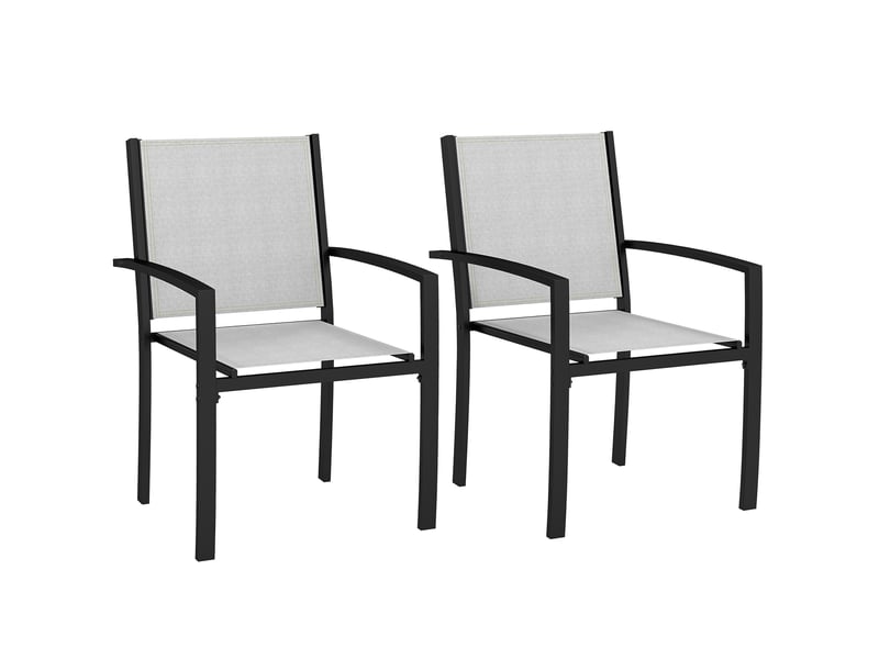  Lot de 2 fauteuils de jardin, chaises empilables, acier, 60x65x85cm, gris clair  - Conforama B