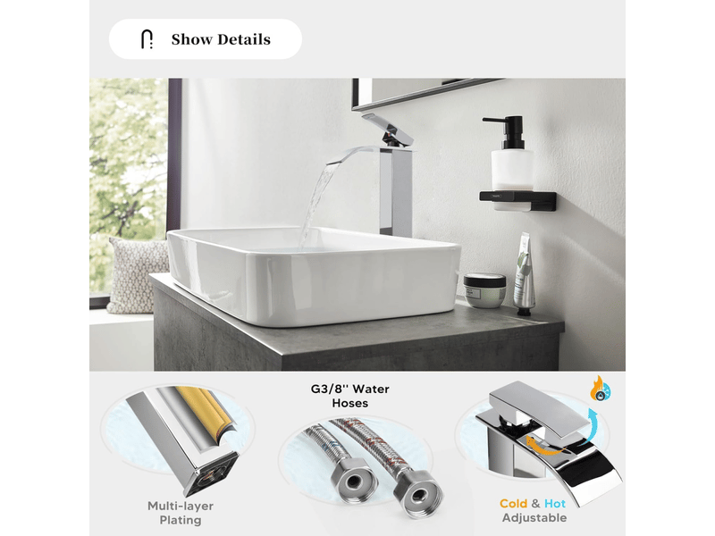  Robinet de lavabo cascade gris, mitigeur de lavabo avec bec haut de 232 mm, robinet cascade gris g 38  - Conforama C