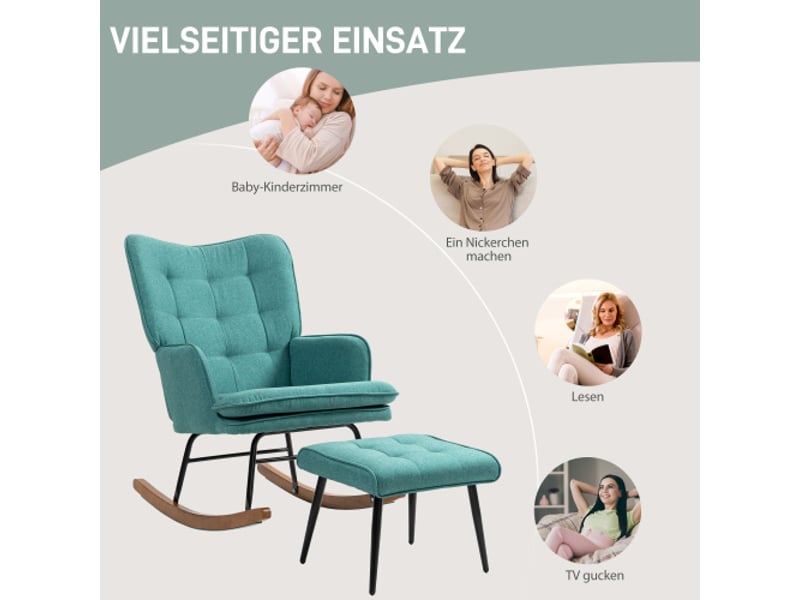  Fauteuil à bascule avec repose-pieds, accoudoirs, aspect lin, charge 130 kg, pour chambre  - Conforama B