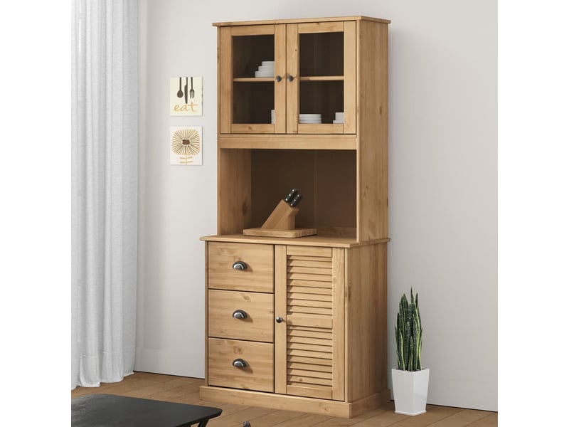 Buffet haut - bahut - meuble de rangement vigo 78x40x175 cm bois massif de pin - Conforama B