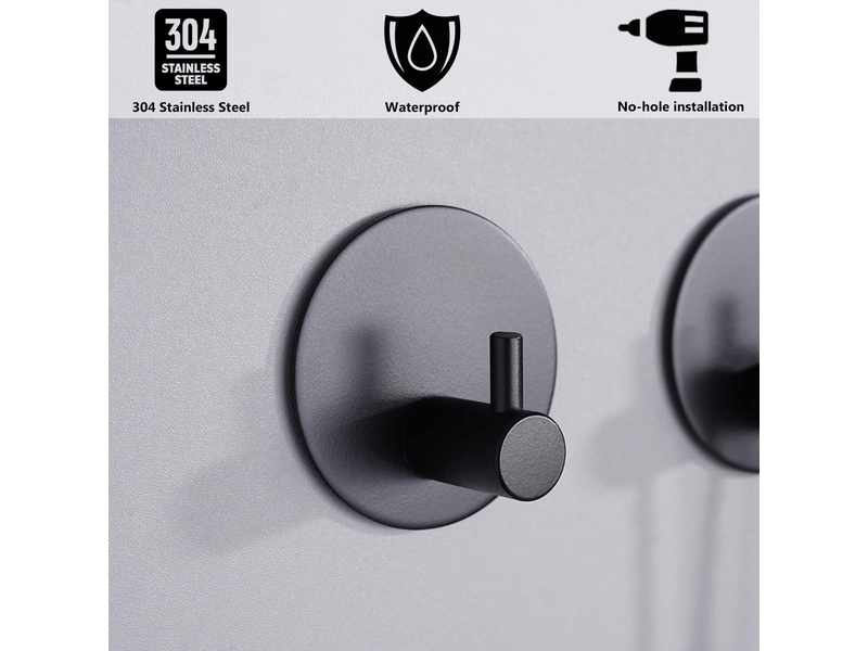  2 crochets muraux adhésifs, crochets porte-serviettes ronds en acier inoxydable 304 pour salle de bain et cuisine (noir)  - Conforama C