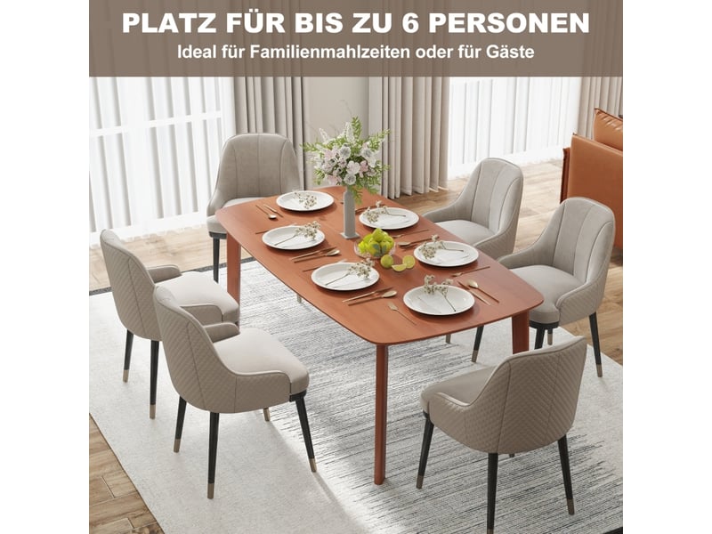  Table de salle à manger pour 6 personnes avec plateau rectangulaire et coins arrondis style rustique en bois 150×80×76 cm marron  - Conforama E