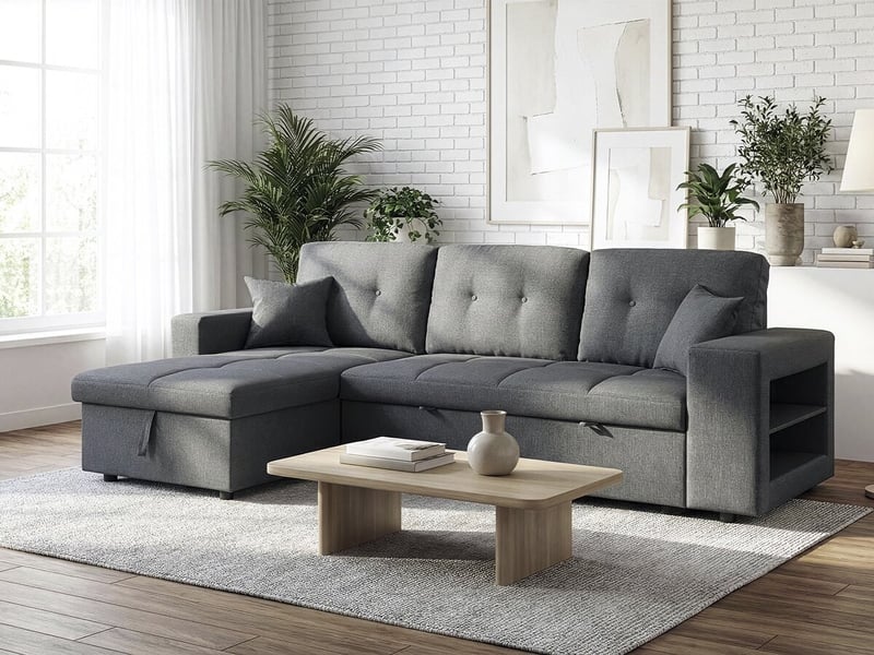  Canapé d'angle convertible-réversible tissu style bubble axel - 3 places - noir  - Conforama B