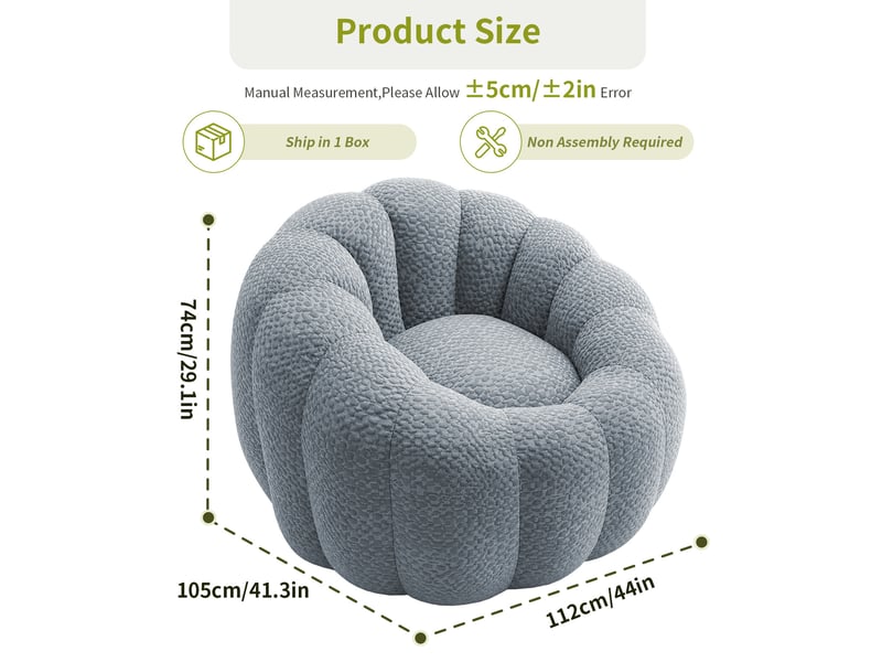  Fauteuil pouf modenvie en forme de fleur gris, tissu jacquard tricoté, flocons de mousse à mémoire de forme, 112 x 105 x 74 cm  - Conforama C