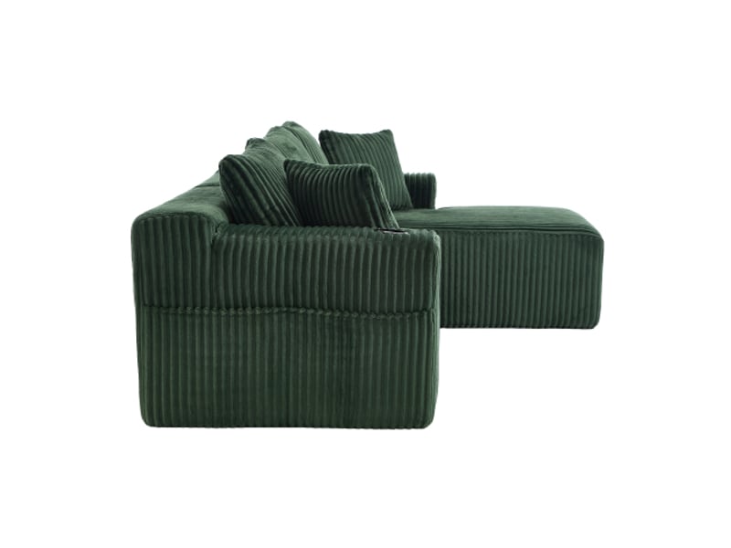  Canapé d’angle, canapé 2 places avec poches latérales, porte-gobelets, 5 coussins, en velours, vert  - Conforama D