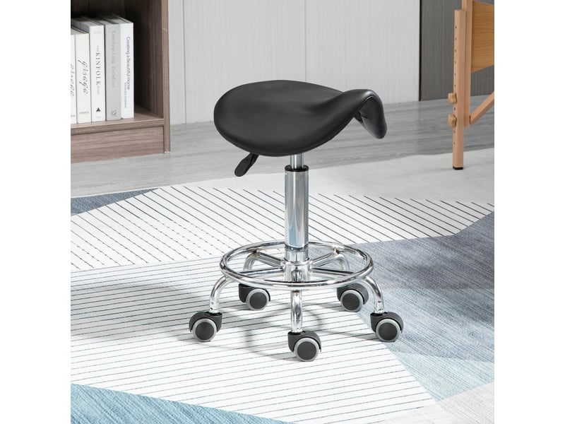  Tabouret réglable en hauteur avec 5 roulettes et assise ergonomique rembourrée en mousse de 36.2x37.5x51-66 cm en noir  - Conforama B