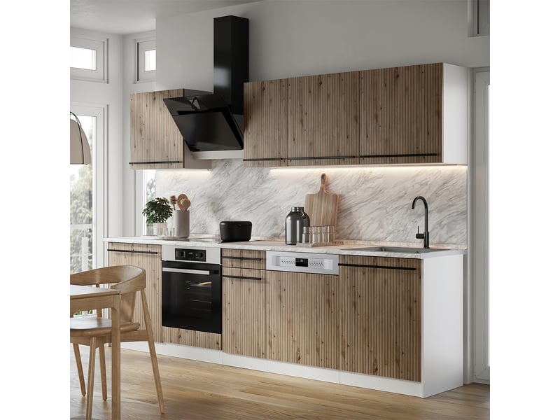  Vicco cuisine, chêne artisanblanc, 280cm plan de travail marbre  - Conforama C