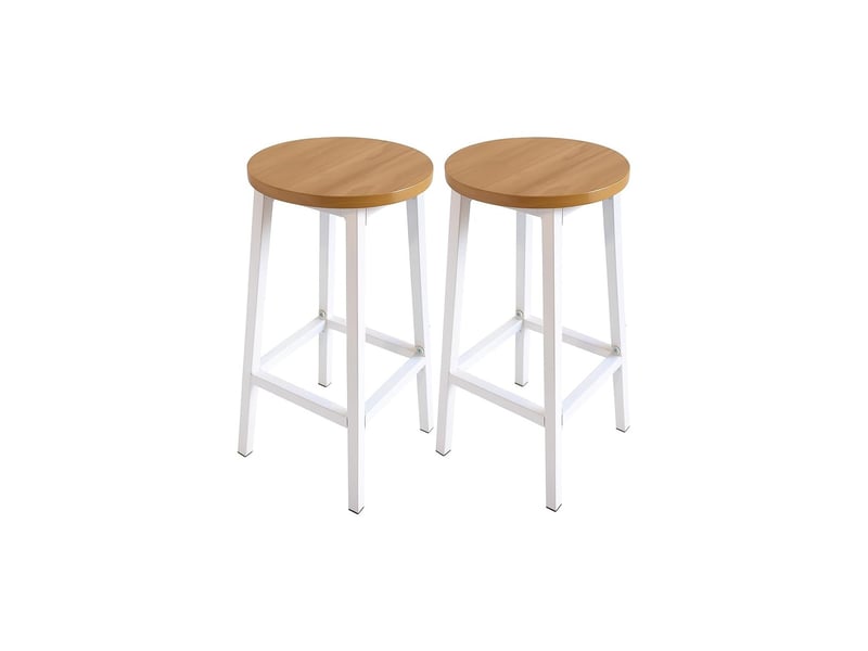 Lot de 2 tabourets de bar sans dossier en bois blanc 32 x 32 x 65 cm 62684 - Conforama A