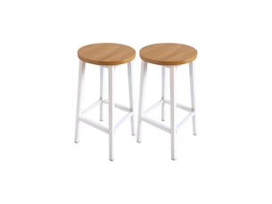 Lot de 2 tabourets de bar sans dossier en bois blanc 32 x 32 x 65 cm