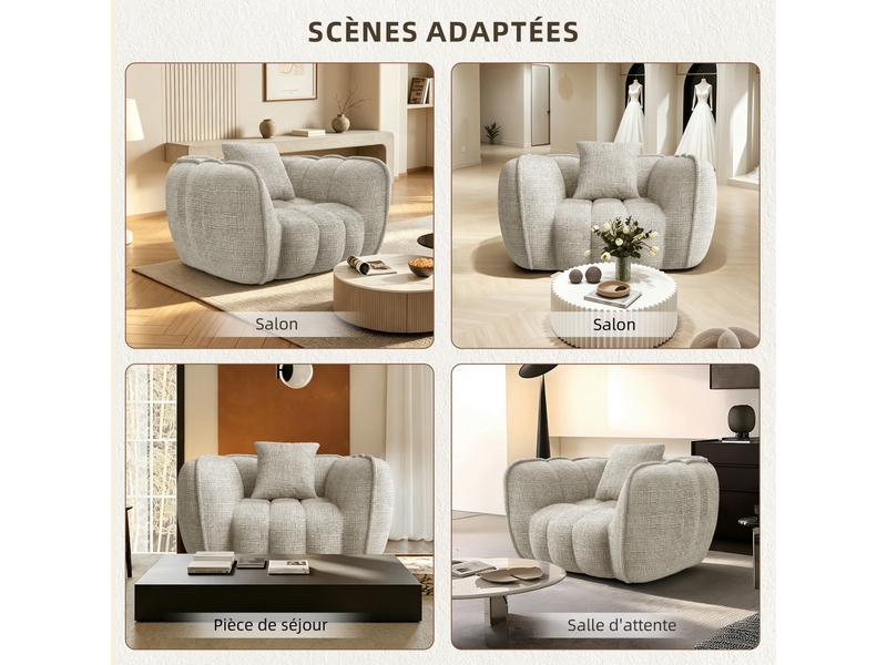  Lexzurn fauteuil fixe, pouf pour adulte,avec coussin,conception ergonomique,profondeur d'assise accrue 60 cm,adapté à de nombreux contextes,base antidérapante  - Conforama E
