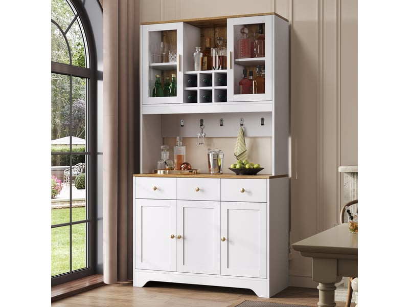  Buffet 5 portes, 3 tiroirs et niches avec fermeture douce pour salon en mdf 94,5×30×175,5 cm blanc  - Conforama C