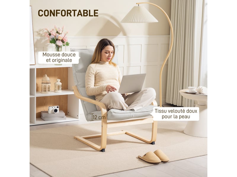  Fauteuil salon fauteuil de loisirs moderne fauteuil chambre avec accoudoirs incurvés, coussins, 67 x 83 x 105 cm, crème  - Conforama D