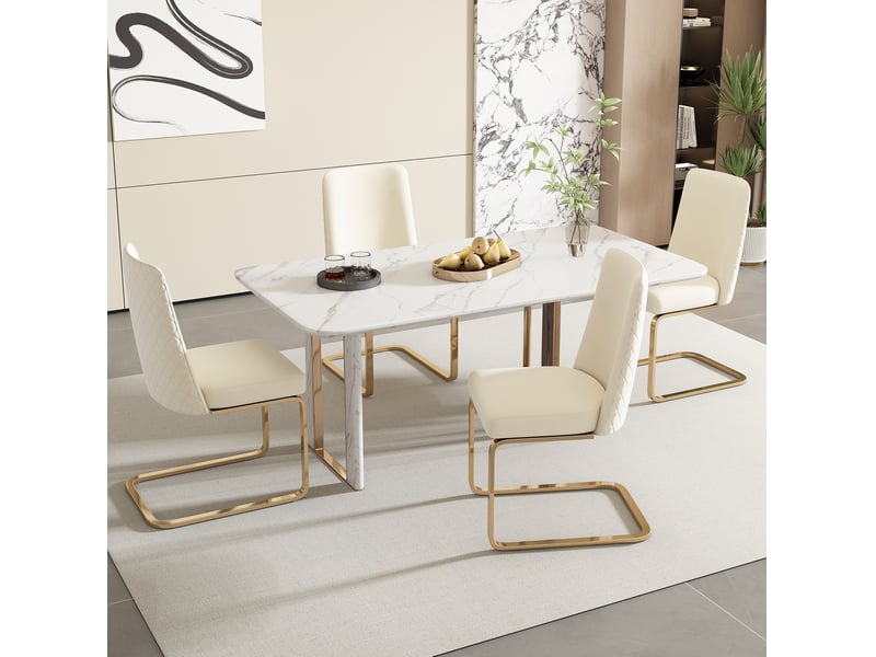  Lot de 6 chaises de salle à manger 42 x 52 x 88 cm – beige – dossier losangé et piètement métal doré  - Conforama B