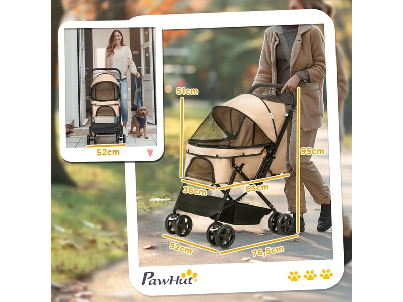 Poussette pour enfent 76,5 x 52 x 95 cm – marron – pliable, roues pivotantes et freins arrière - Conforama B