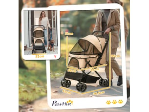 Poussette pour enfent 76,5 x 52 x 95 cm – marron – pliable, roues pivotantes et freins arrière