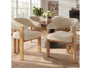 Lot de 4 chaises de salle à manger beige, dossier ergonomique, assise rembourrée, pieds métal effet bois naturel, patins réglables, charge 150 kg