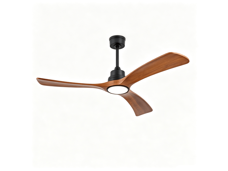  Ventilateur de plafond 132 cm avec éclairage led, 3 pales en bois massif, moteur dc réversible, télécommande et interrupteur mural  - Conforama A