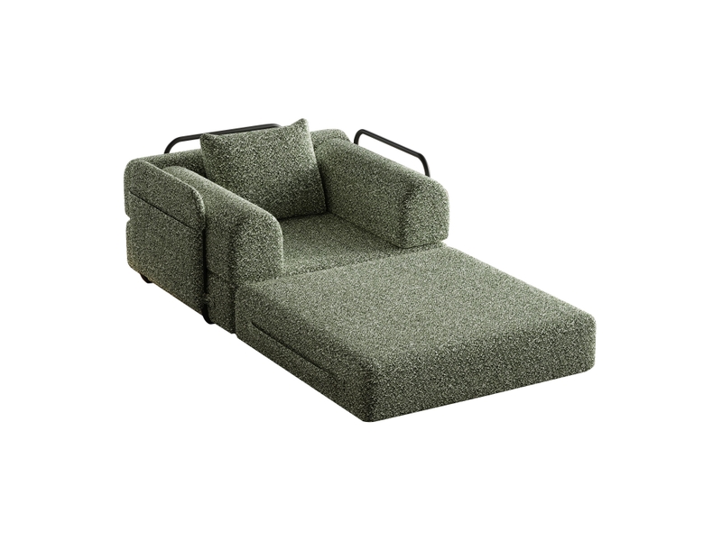  Fauteuil convertible 1 place - 94x91,4x69,8cm - chauffeuse lit chenille, 3 cadres acier, poche accoudoir, antidérapant - vert  - Conforama A