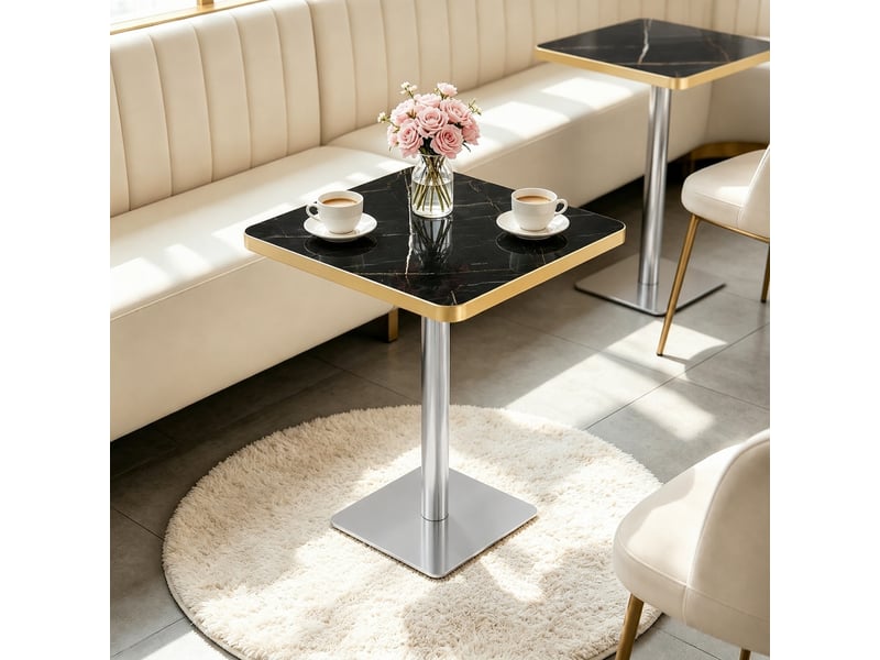  Table à manger carrée moderne effet marbre avec plateau en mdf et piètement métallique  - Conforama D